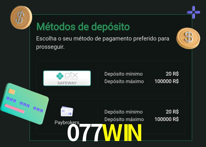 O cassino 077WIN oferece uma grande variedade de métodos de pagamento